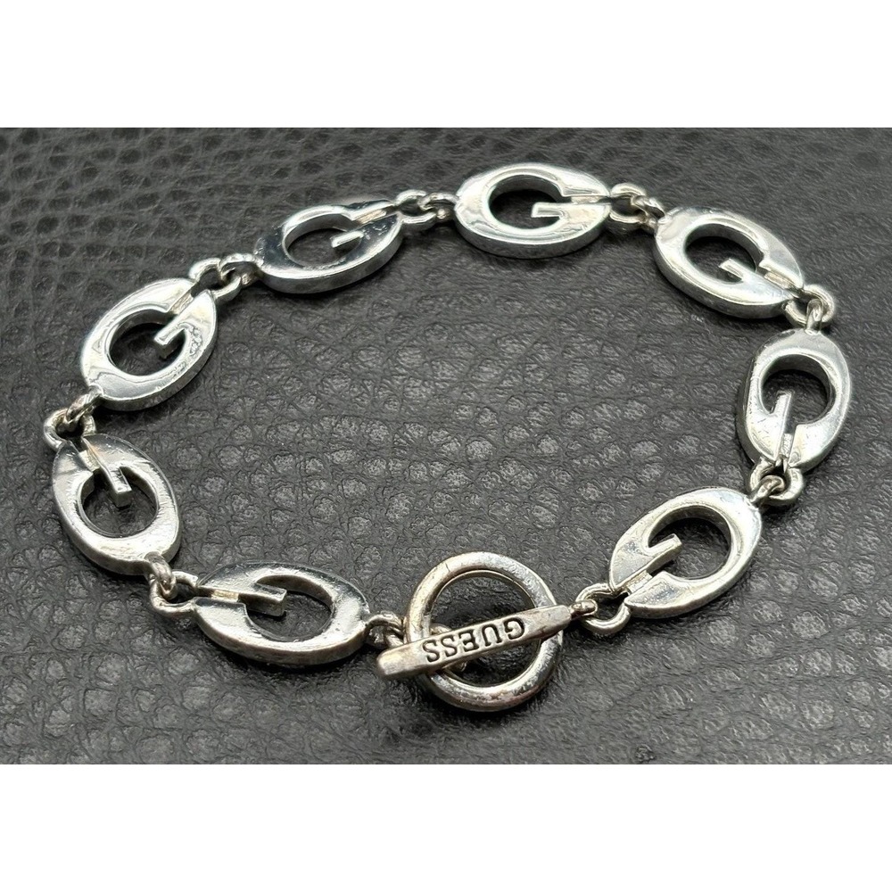 Vintage Y2K Guess G Link Logo Silver Tone Toggle Clasp Bracelet